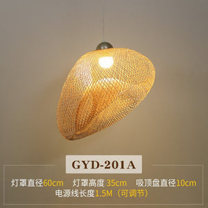 Chinese Creative Bamboo Chandelier Restaurant Lighting Japanese Zen Straw Hat Hanglamp House Decorative Bird's Led Lighting E27