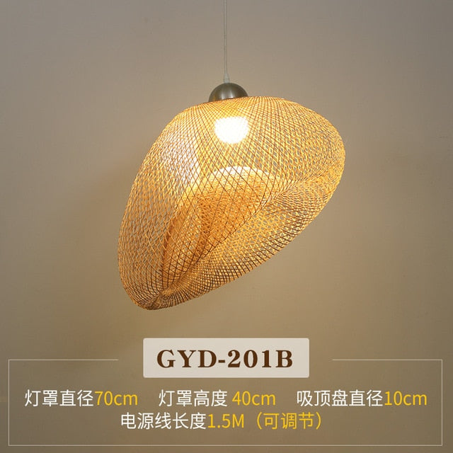 Chinese Creative Bamboo Chandelier Restaurant Lighting Japanese Zen Straw Hat Hanglamp House Decorative Bird's Led Lighting E27