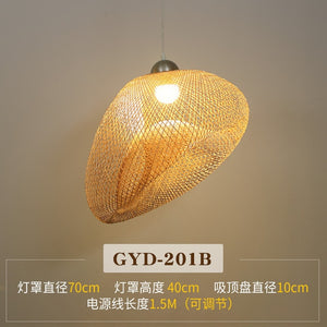 Chinese Creative Bamboo Chandelier Restaurant Lighting Japanese Zen Straw Hat Hanglamp House Decorative Bird's Led Lighting E27