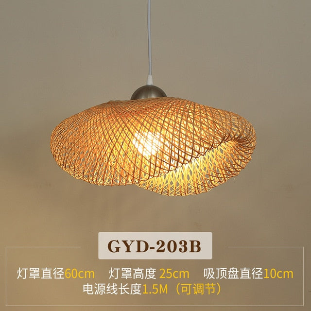 Chinese Creative Bamboo Chandelier Restaurant Lighting Japanese Zen Straw Hat Hanglamp House Decorative Bird's Led Lighting E27