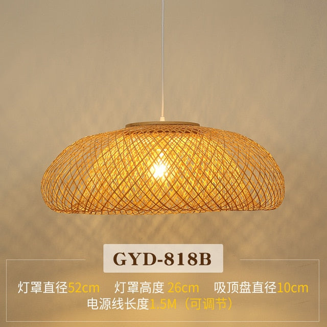 Chinese Creative Bamboo Chandelier Restaurant Lighting Japanese Zen Straw Hat Hanglamp House Decorative Bird's Led Lighting E27