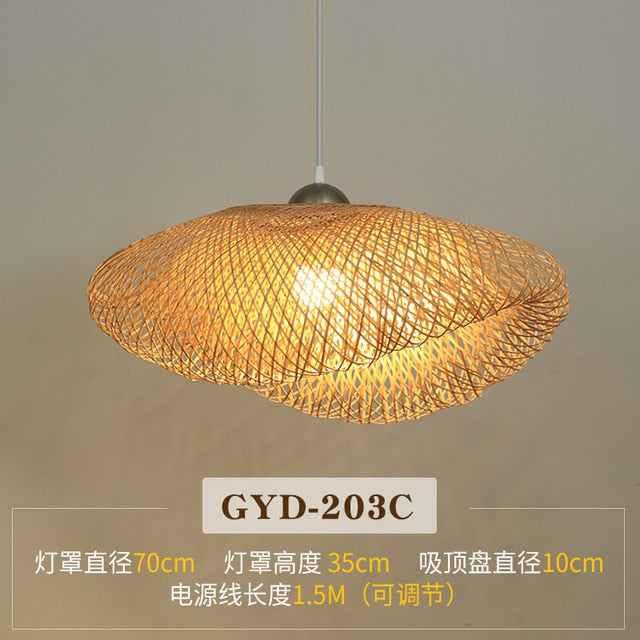 Chinese Creative Bamboo Chandelier Restaurant Lighting Japanese Zen Straw Hat Hanglamp House Decorative Bird's Led Lighting E27