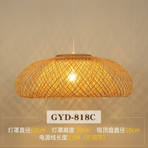 Chinese Creative Bamboo Chandelier Restaurant Lighting Japanese Zen Straw Hat Hanglamp House Decorative Bird's Led Lighting E27