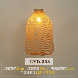 Chinese Creative Bamboo Chandelier Restaurant Lighting Japanese Zen Straw Hat Hanglamp House Decorative Bird's Led Lighting E27