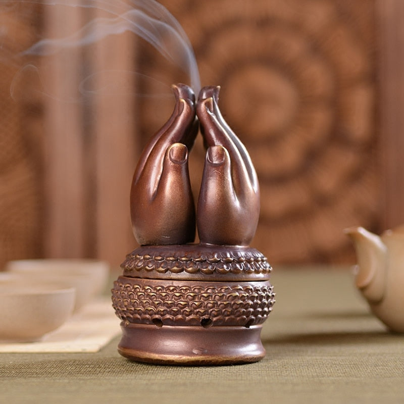 Retro Nostalgic Indoor Home Incense Burner Tea Ceremony Decoration Aromatherapy Furnace Zen Buddha Hand Incense Burner