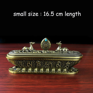 The Antique Copper Incense Burner Handmade Zen Buddhist Tearoom Ornament for Home Decor Incense Sticks Holder Metal