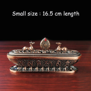 The Antique Copper Incense Burner Handmade Zen Buddhist Tearoom Ornament for Home Decor Incense Sticks Holder Metal