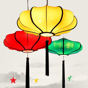 Chinese New Pendant Lights Zen creative restaurant lantern Club retro hotel restaurant Iron Pendant Lamps  multicolor cloth