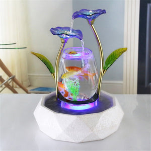 Tabletop Water Feature Lotus Fountain Waterfall Cascade Indoor Decoration Aquarium Zen Humidifier Meditation LED light fish tank