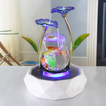 Tabletop Water Feature Lotus Fountain Waterfall Cascade Indoor Decoration Aquarium Zen Humidifier Meditation LED light fish tank