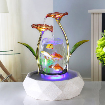 Tabletop Water Feature Lotus Fountain Waterfall Cascade Indoor Decoration Aquarium Zen Humidifier Meditation LED light fish tank